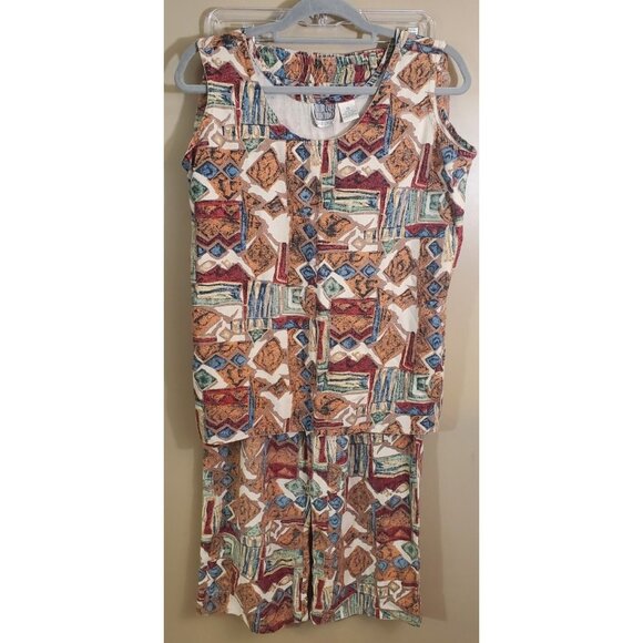 Colorful Cues Collection Dresses & Skirts - Vintage Colorful Cues Collection Geometric Shape 100% Silk Print Tank & Pant Set